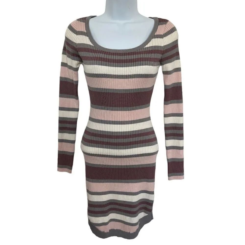 🔥4/$25 Say What Multicolor Striped Scoop Neck Sweater Dress, Size Medium EUC